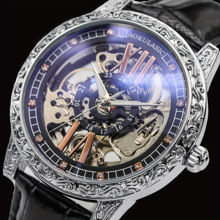 Men'S Luxury Vintage Tourbillon Skeleton Automatic Mechanical Watch, Luminous Hands