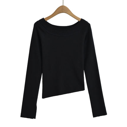 One neck slanted shoulder, off shoulder elastic slim fit top