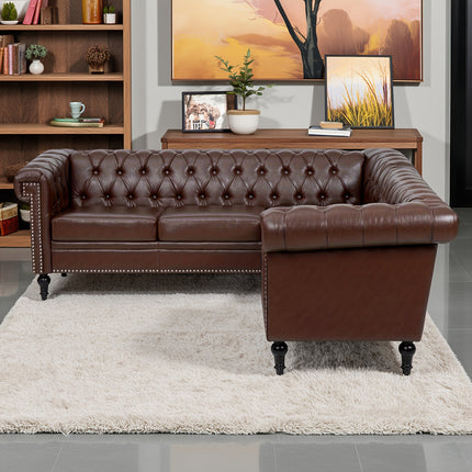 Modern Light Luxury Style, Chesterfield PU Material L-shaped Corner Multi Person Sofa