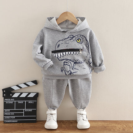 Boys Cartoon Dinosaur Children's Clothing Hooded Cotton Sweater Autumn Two-piece Set