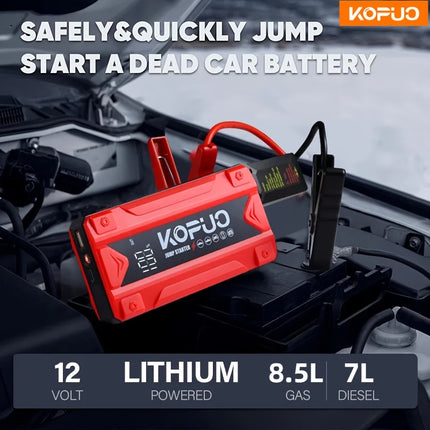 Portable Car Battery Jump Starter -Professional Auto Mechanic Tool (up to 8.5L Gas/7L Diesel) 12V