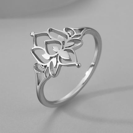 Stainless Steel Trendy Flower Lotus Ring Jewelry