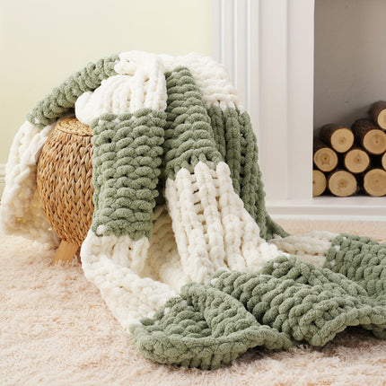 50"x60" Chunky Throw Blanket - Thick & Soft Chenille Yarn Oversized Green