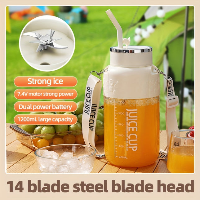 1pc HOTU USB Rechargeable Electric Juicer, 40.58OZ, 1200ML, Multi-function, Portable, Food Grade PP, Irregular Shape, with Rechargeable Battery 1300mAh, ≤36V Operating Voltage, USB Charging, Mini Blender for Making Milkshak