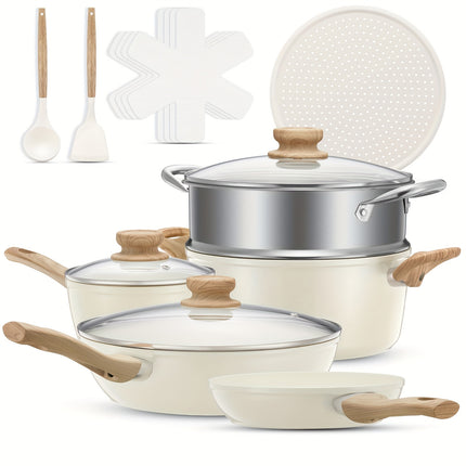 15pcs Ceramic Non-Stick Cookware Set Compatible for Induction