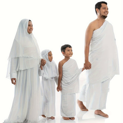 Boy's 2pcs Ihram Towels, White Islamic Towel, One-size Fit, Comes With Free Gift - Random Color Bag