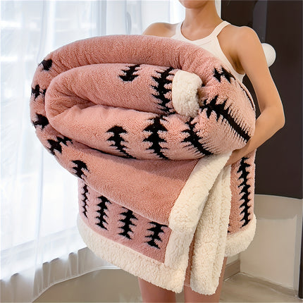 1pc Luxury Coral Fleece Blanket - Soft All-Season Bedspread/Throw, Geometric Black/White/Gray/Beige Stripes,