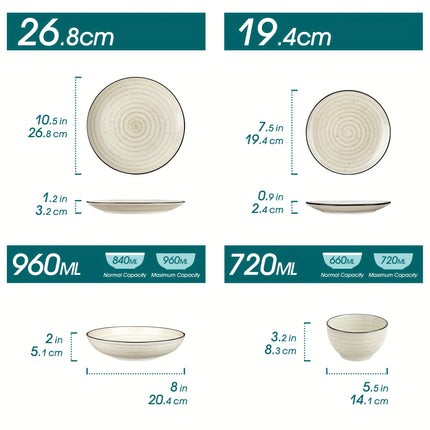 24pcs Dinnerware Collection, Including Plates And Bowls, Designed for Six People, Featuring Scratch-Resistant Dishes