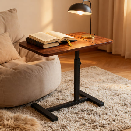 Mobile Bedside Table with Hidden Wheels; Adjustable Height Flip-Style Bedside Table