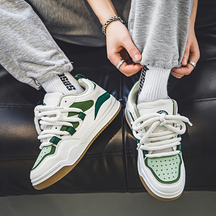 Men'S Color Block Skate Shoes, Lace Up Comfy Non Slip Stree Style Sneakers