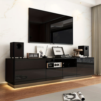70.8'' W Modern LED TV Stand for Up To 75'' TVs | Media Console with 4 Drawers & Glossy Surface,