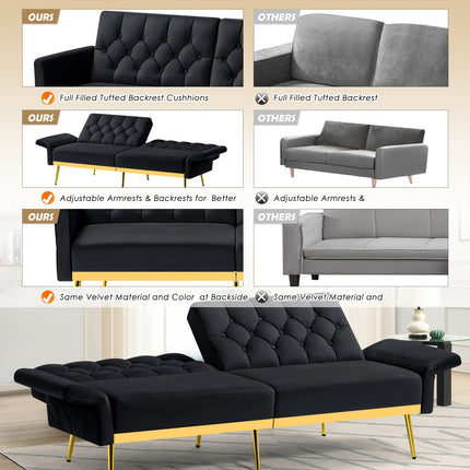 Sofa Bed With Adjustable Armrests & Backrests, Modern Recliner Sleeper Couch With Tufted Design