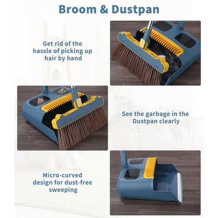 Broom and Dustpan Set with Long Handle, 180 Degree Rotatable Sweeper and Dustpan Combo