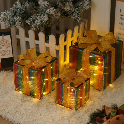 Remote Control Christmas Gift Box Lights Christmas Three-piece Decoration