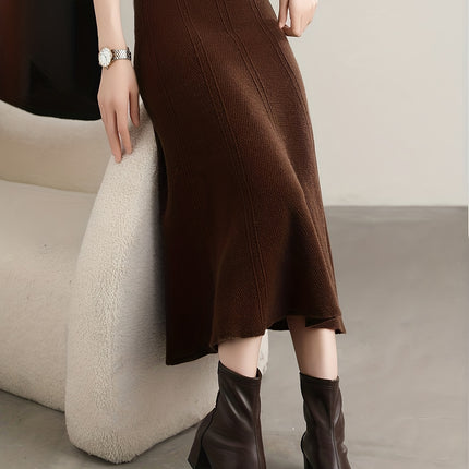 A Half-Length Skirt, Wool Skirt, Golden Ingot Stitch, Top, Stylish And Minimalist, Pleated Skirt, Wool Sweater
