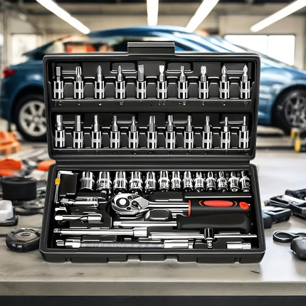 151/46pcs Automotive And Motorcycle Repair Tool Kit - Made of Durable Chrome Vanadium