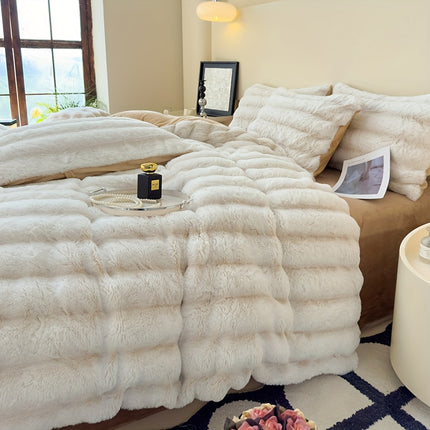 High luxury thick striped rabbit like plush blanket, autumn and winter thick bed blanket cover