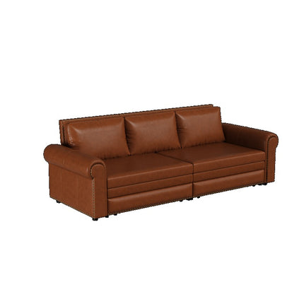 Sofa Bed - 3-in-1 Convertible Sleeper with Faux Leather Upholstery, Nailhead Trim & Rolled Arms