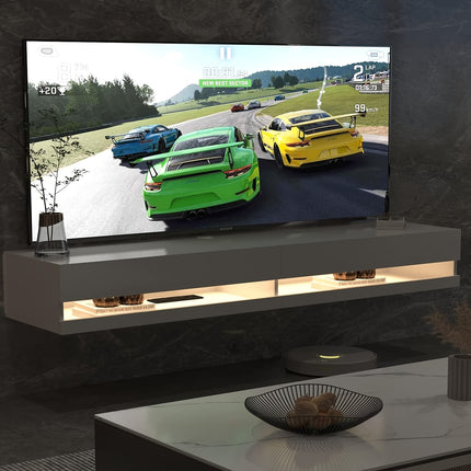 Modern Minimalist Floating TV Stand with LED Lights & Power Outlets, Wall-Mounted Entertainment Center