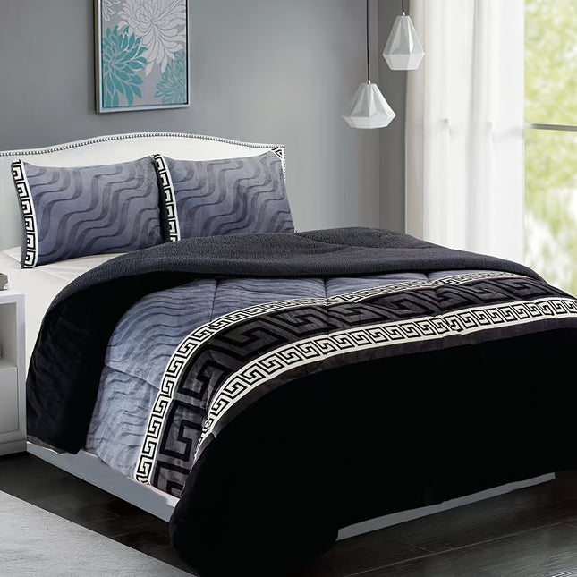 3pcs lamb fleece quilt set, winter quilt, warm and comfortable, lamb fleece + flannel quilt cover