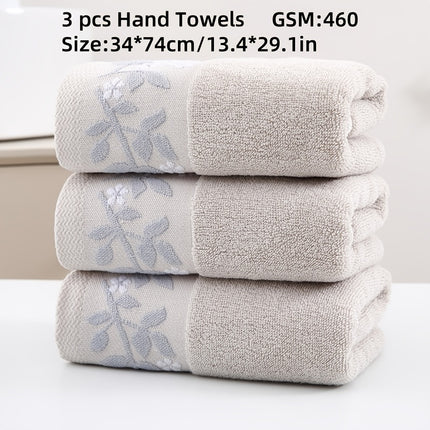 3-Pack Luxurious Cotton Hand Towels, 34.04 x 73.91 cm, 460 GSM, Modern Leaf Pattern