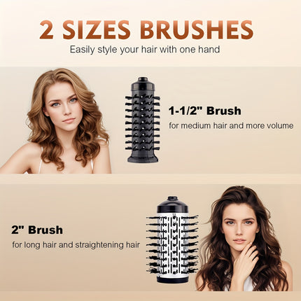 EU Plug 3-In-1 Hot Air Styler And Rotating Hair Dryer Brush Featuring 2 Interchangeable Brushes,