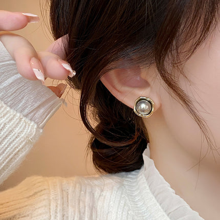 Elegant Gray Pearl Stud Earrings For Women