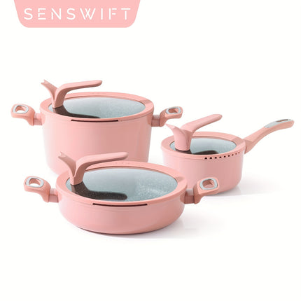 Nonstick Induction Compatible 3 Pot Set, Christmas Gift, Dishwasher Safe