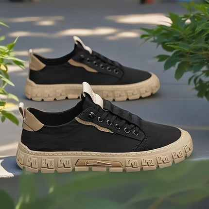 Men's Solid Color - Casual Sneakers - Preppy Style Low Top Skateboard Shoes - Breathable Non-Slip Lace-Up