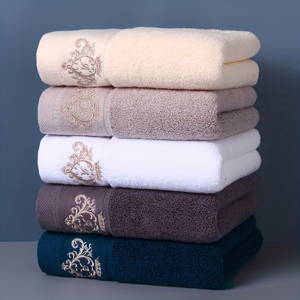1pc Premium Embroidered Crown Towel - Soft, Absorbent, Non-Fade Cotton Material in Beige & White