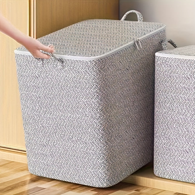 Herringbone Pattern Large Capacity Storage Bin with Lid,
