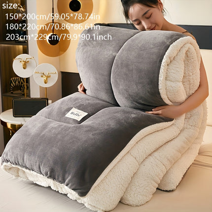 1pc Contemporary Plaid Pattern Quilted Comforter - Soft Warm Milk Velvet Fleece Blanket,