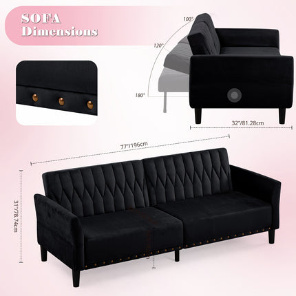 Sofa Bed with Adjustable Back And Armrests, Tufted Sleeper Sofa with Naihead Trim