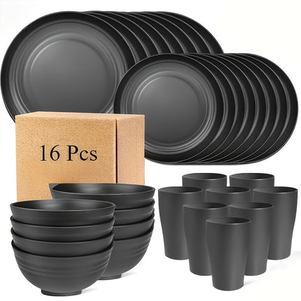 16-piece Unbreakable Plate Set, Shatterproof Dinnerware, Microwave and Dishwasher Safe