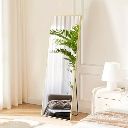 Mirror with Stand - Aluminum Alloy Thin Frame Floor Standing, Leaning or Wall-Mounted, 2 Sizes,