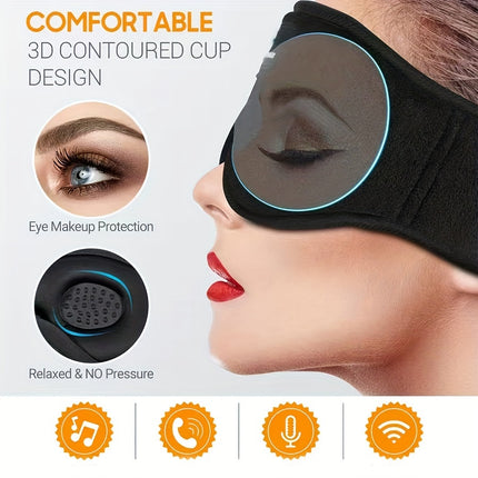 Wireless Sleep Headphones - Sleep Mask for Side Sleepers - Best Gift and Travel Essential (Dark Black)