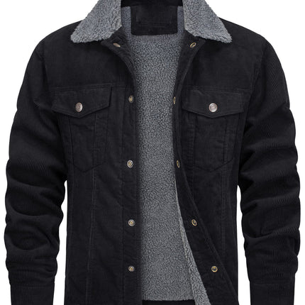 Corduroy Lapel Long Sleeve Plush Jacket Coat