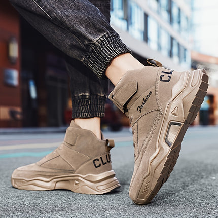 Men's Mid-Top Lace-Up Sneakers, Outdoor Hiking Shoes, Solid Color Thick-Sole Lace-Up Shoes,