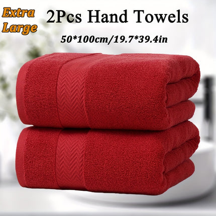 2pcs Large Hand Towels Set, 50*100Cm/19.7*39.4In, Pure Color Material