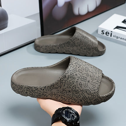 2 pcs Men's Plus Size Slippers, Men's Fashion Graffiti Casual Slides, Couples Indoor Outdoor Soft