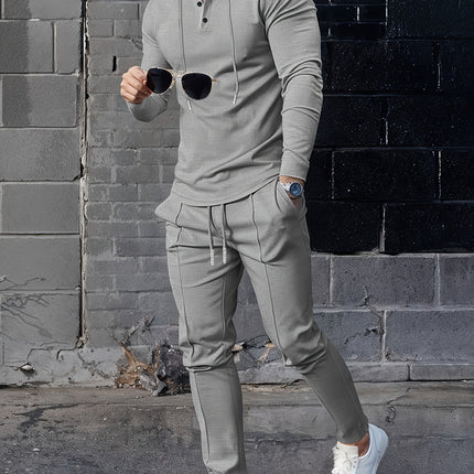 Men's Casual Sportswear Set - Hooded Long Sleeve Top & Joggers with Drawstring, Polyester Blend, Perfect for Spring/Fall Outdoor Activities