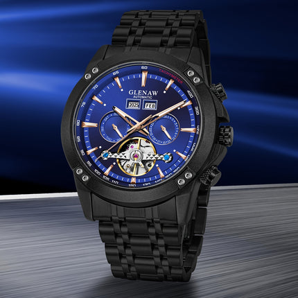 Men'S Automatic Mechanical Watch - Date Display, Stainless Steel Band, Luxury Round Dial