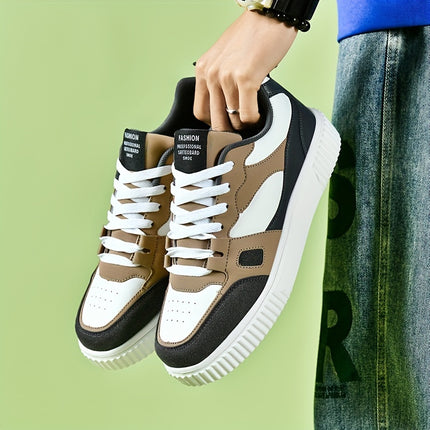 Men's Trendy Solid/Colour Block Skate Shoes, Comfy Non Slip Casual Lace Up Sneakers For Men's Outdoor Activities