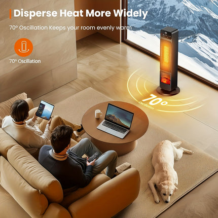 Heating & Cooling Tower Fan Heater with remote control, Portable Electric Fireplace Heater