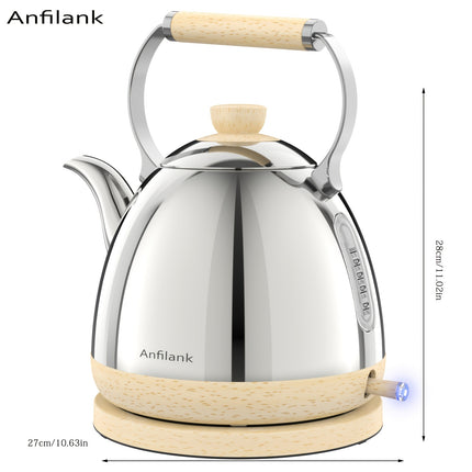 Stainless Steel Electric Kettle | 1500W Silver Wood Grain Design, Fast Boil, Anti-Dry Burning,