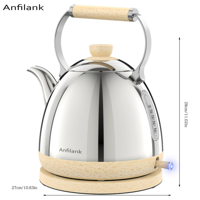 Stainless Steel Electric Kettle | 1500W Silver Wood Grain Design, Fast Boil, Anti-Dry Burning,