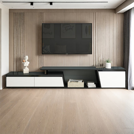 Minimalist floating design TV stand, rectangular expandable TV console, TV cabinet with 2 drawers