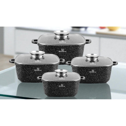 8pcs Pot Set | with Marbled Coating | Cooking Pot | with Lid | Non-Stick Coating | Induction