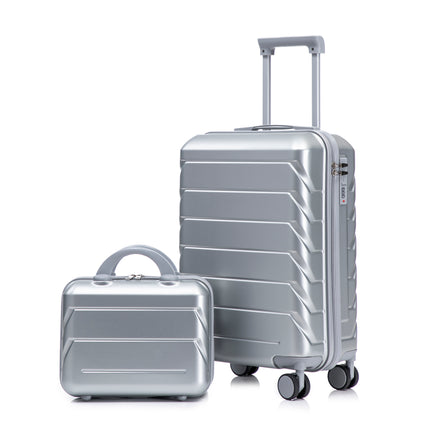 14'/20' 2 pcs/set in ABS Spinner Wheel Luggage, with Combination Lock,14' Cosmetic Case (Silver)