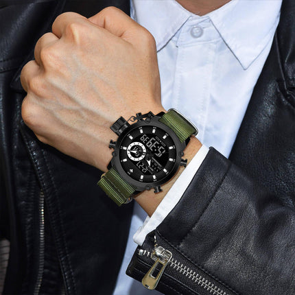 Men'S Sports Watch Multi-Function Strap Chronograph Alarm Date Display LED Backlight Black Sport Style